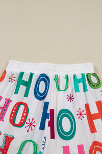 KaleaBoutique Stylish Ho Ho Ho Christmas Fashion Print 2pcs Lounge Short Set - KaleaBoutique.com