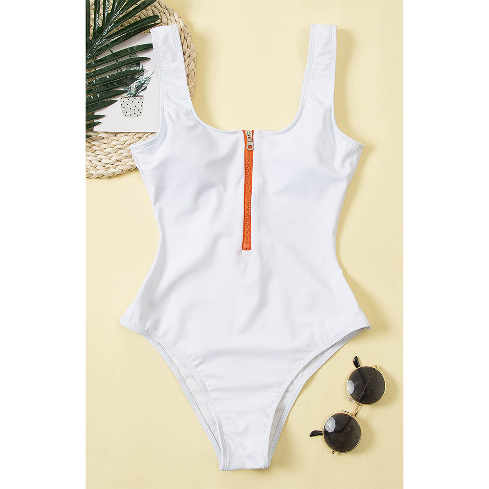 Women Scoop-Neck Zip-Front High Cut One-Piece Swimsuit - KaleaBoutique.com