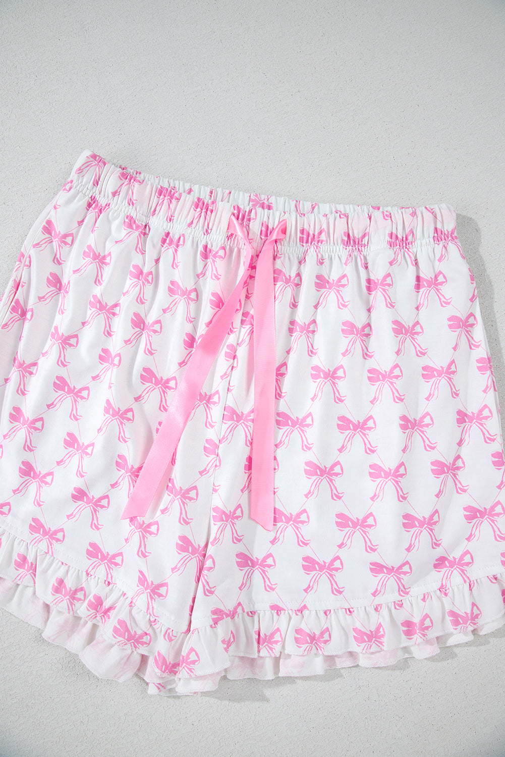 KaleaBoutique Comfortable Bowknot Printed Short Sleeve and Ruffled Shorts Pajama Set - KaleaBoutique.com