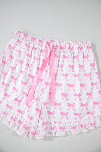 KaleaBoutique Comfortable Bowknot Printed Short Sleeve and Ruffled Shorts Pajama Set - KaleaBoutique.com
