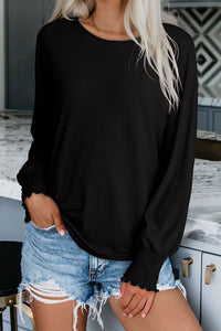Shirred Cuffs Solid Long Sleeve T Shirt - KaleaBoutique.com