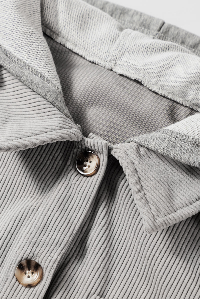 KaleaBoutique Hooded Drawstring Pockets Corduroy Shacket - KaleaBoutique.com