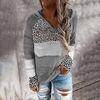 Women's Striped Loose V-neck Hooded Long-sleeve Sweater - KaleaBoutique.com