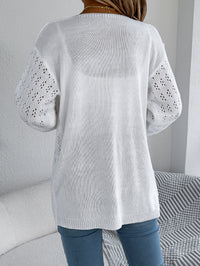 Women's Openwork Open-Front Longline Balloon-Sleeve Cardigan - KaleaBoutique.com