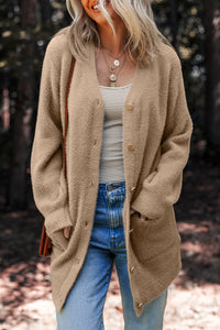 KaleaBoutique Comfortable Fuzzy Buttoned Front Midi Solid Cardigan - KaleaBoutique.com