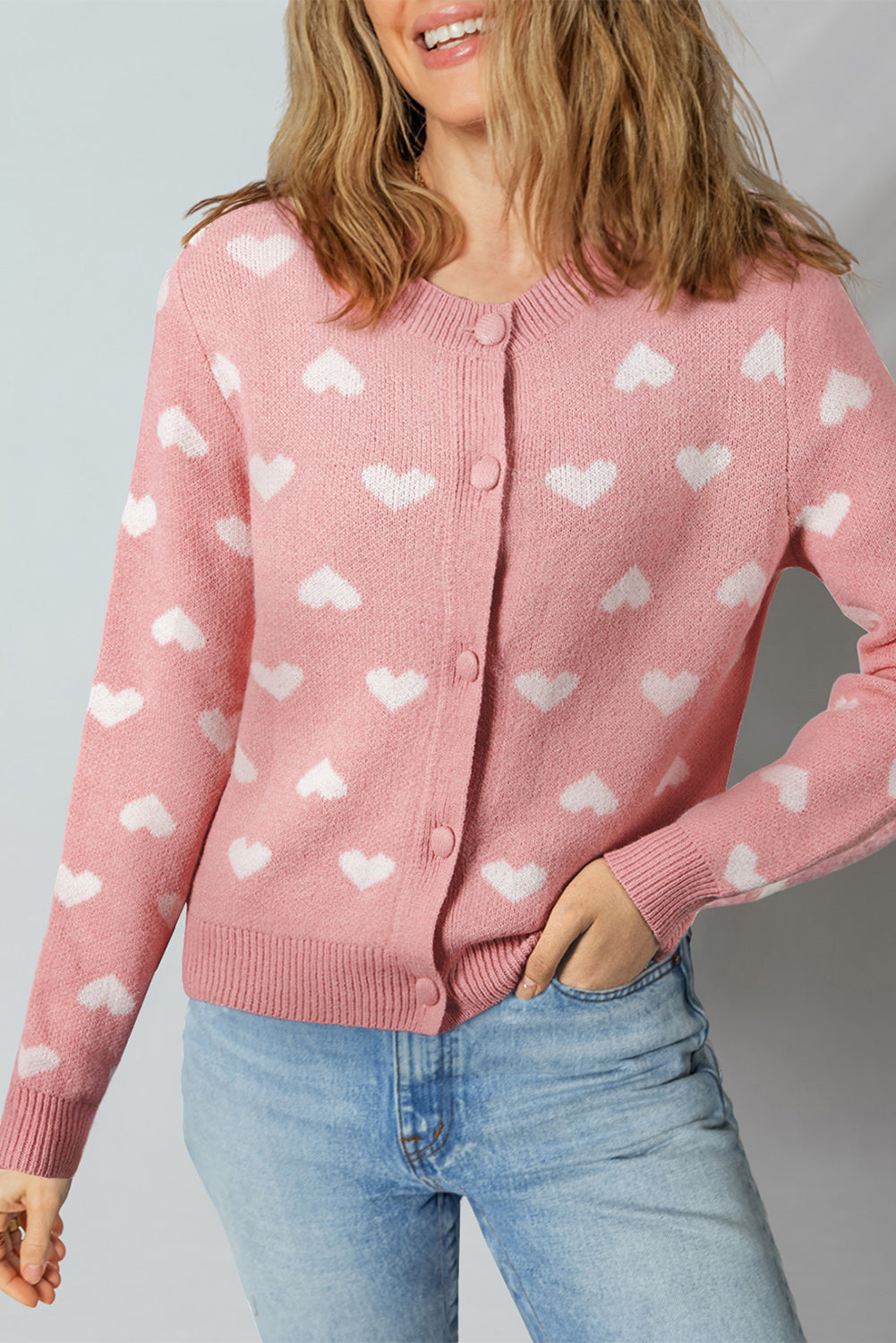 KaleaBoutique Comfortable Heart Pattern Button Front Cardigan Sweater - KaleaBoutique.com