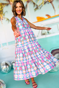 Floral Print Frilly Neck Sleeveless Tiered Maxi Dress - KaleaBoutique.com