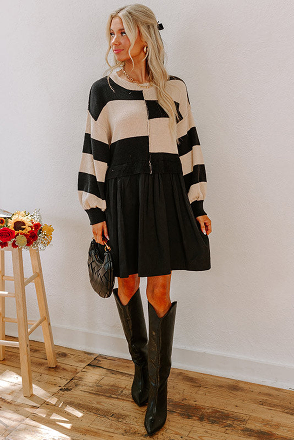 KaleaBoutique Stylish Two in One Knitted Top High Waist Splicing Hem Sweater Dress - KaleaBoutique.com