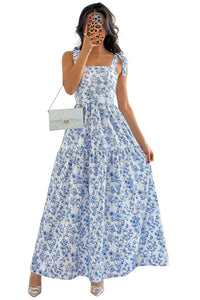 KaleaBoutique Stylish Floral Print Knot Straps High Waist Flared Maxi Dress - KaleaBoutique.com