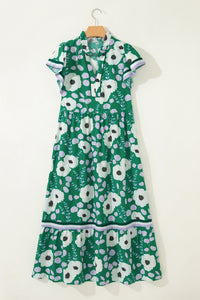 KaleaBoutique Stylish V Neck Ruffled Short Sleeve Flower Maxi Dress - KaleaBoutique.com