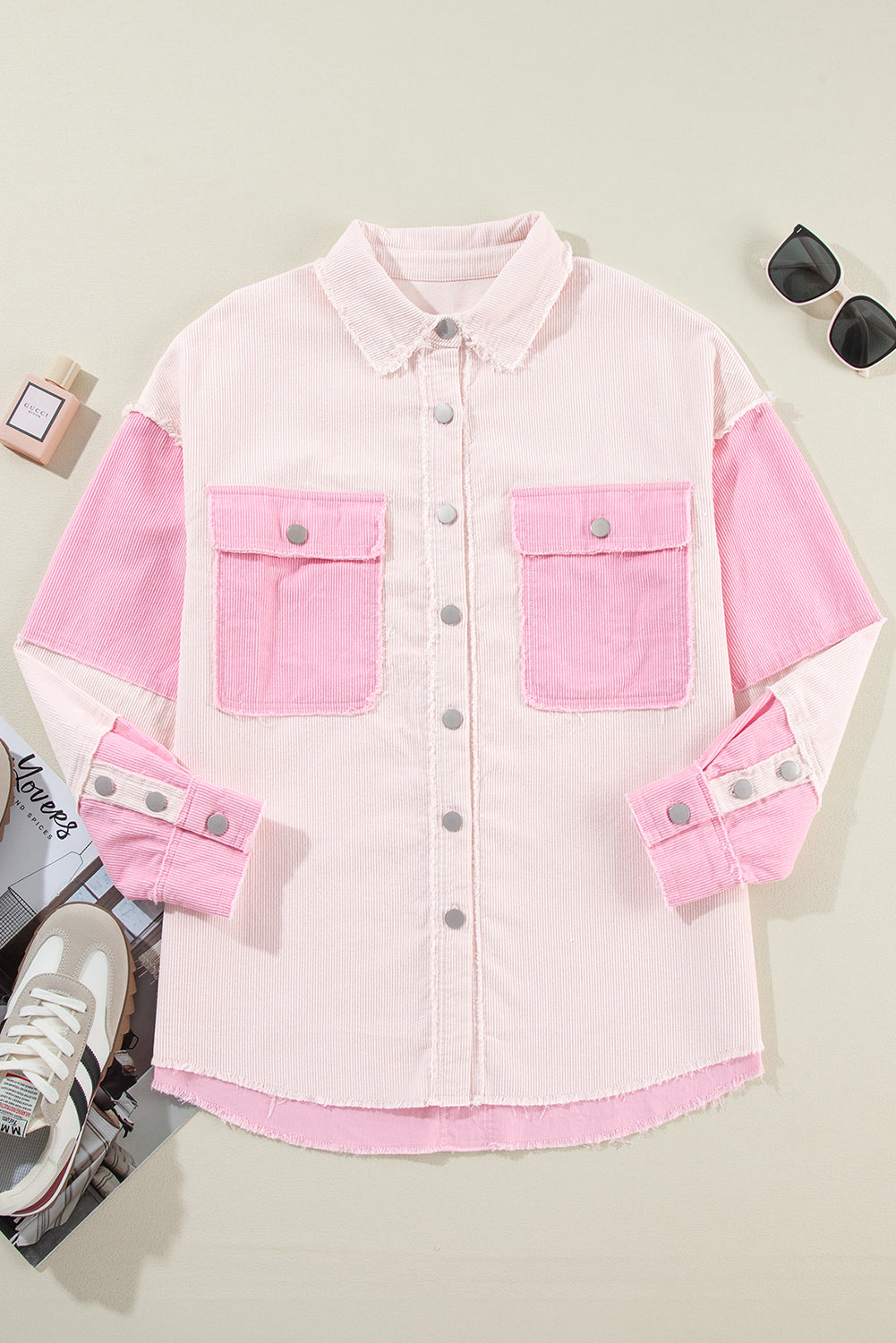 KaleaBoutique Stylish Chic Two-Tone Color Exposed Seam Corduroy Shacket - KaleaBoutique.com