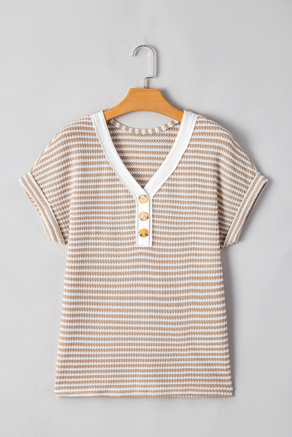 KaleaBoutique Stylish Buttoned Front V Neck Knitted T Shirt - KaleaBoutique.com