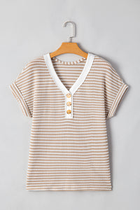 KaleaBoutique Stylish Buttoned Front V Neck Knitted T Shirt - KaleaBoutique.com
