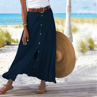 Women's Fashion Cotton Linen A-Line Hip Mid Waist Long Skirt - KaleaBoutique.com