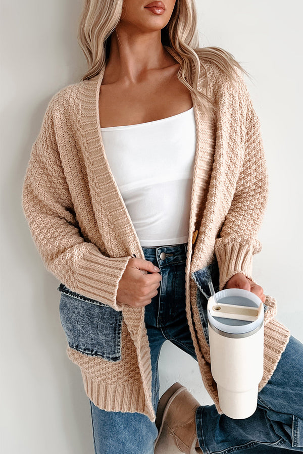 KaleaBoutique Comfortable Open Front Knitted Denim Pocket Patchwork Cardigan - KaleaBoutique.com
