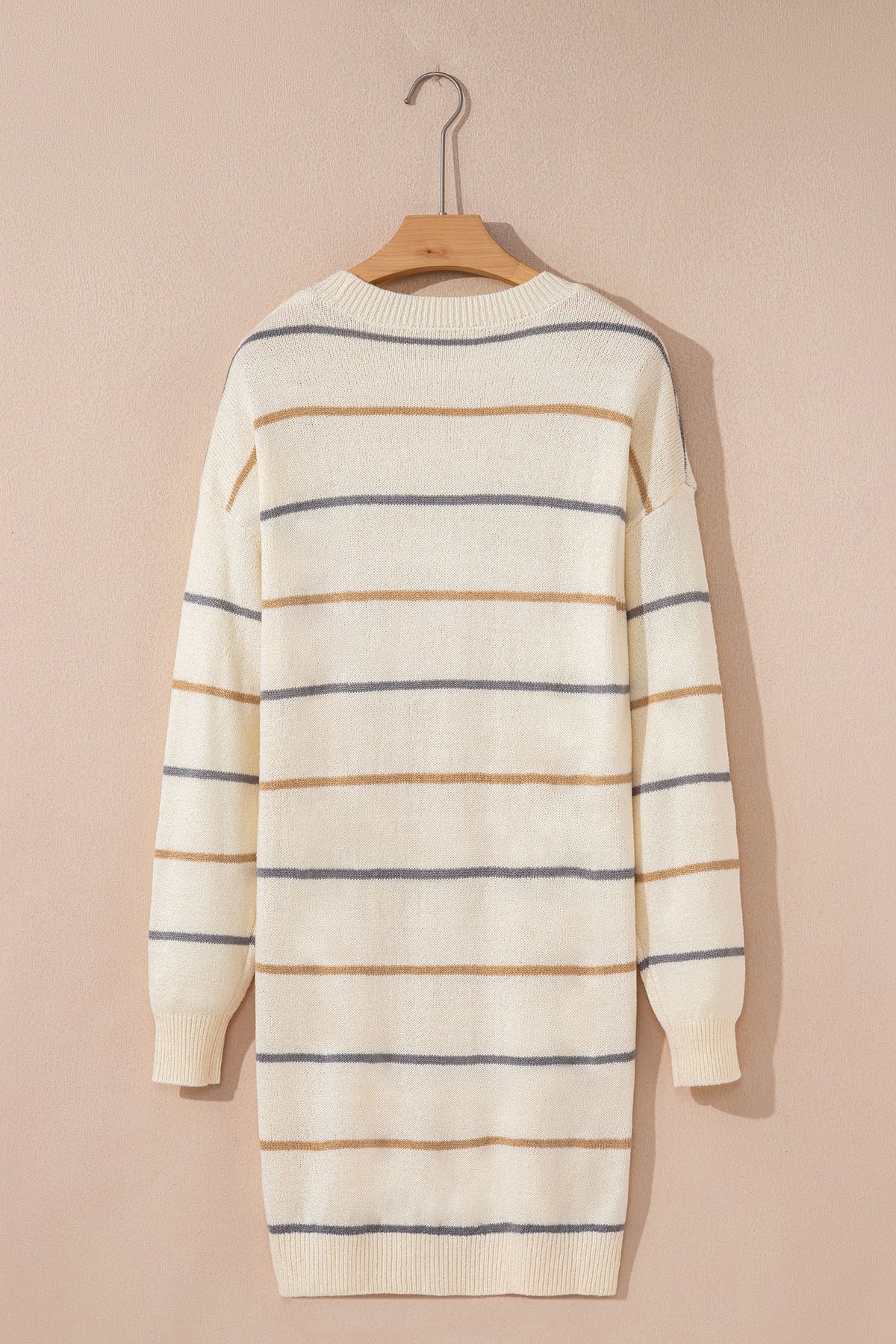 KaleaBoutique Comfortable Striped Print Drop Shoulder Shift Sweater Mini Dress - KaleaBoutique.com