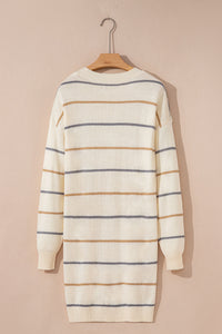 KaleaBoutique Comfortable Striped Print Drop Shoulder Shift Sweater Mini Dress - KaleaBoutique.com