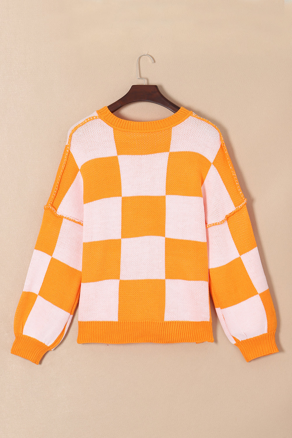 KaleaBoutique Checkered Bishop Sleeve Sweater - KaleaBoutique.com