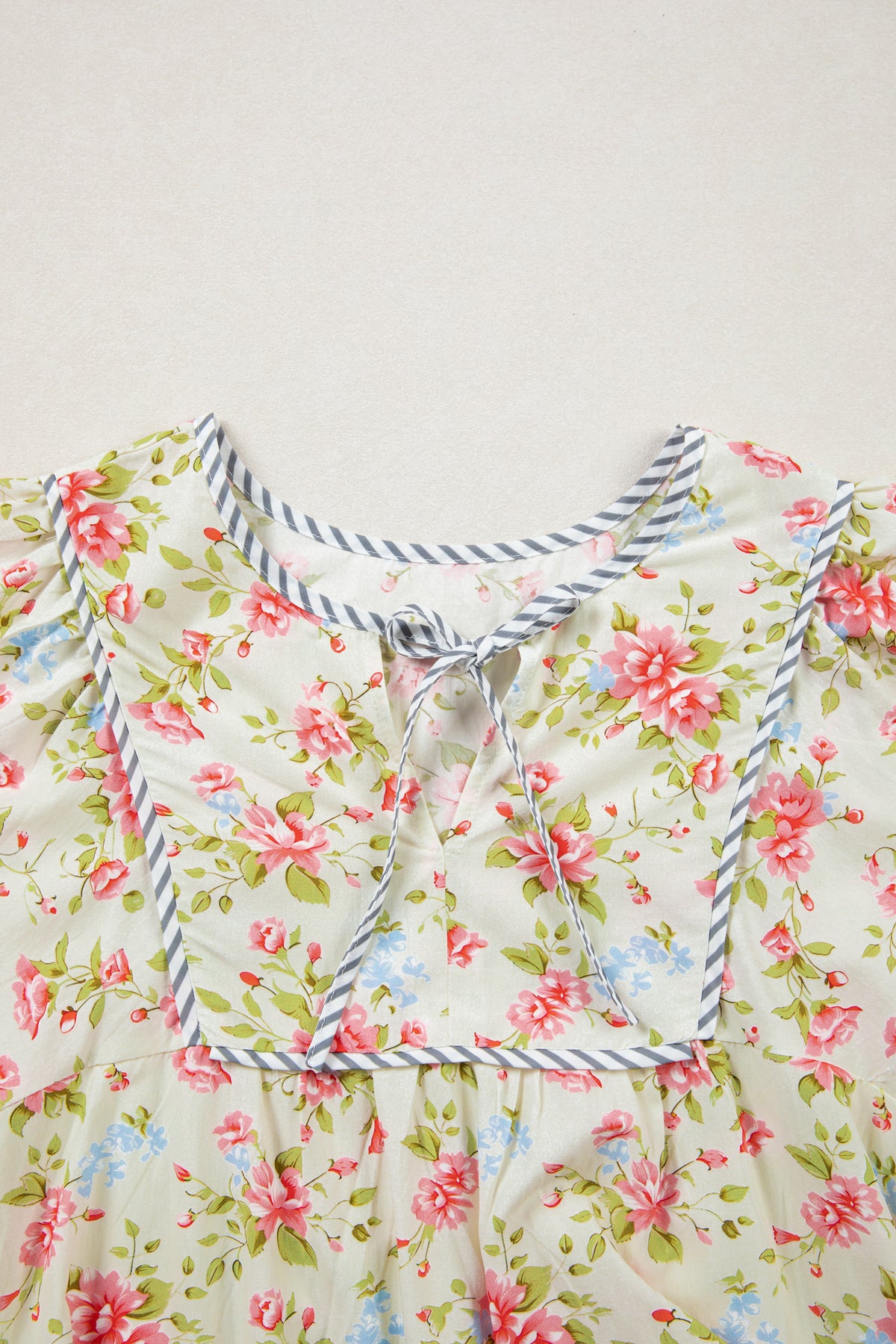 KaleaBoutique Stylish Striped Edge 3/4 Puff Sleeve Floral Dress - KaleaBoutique.com