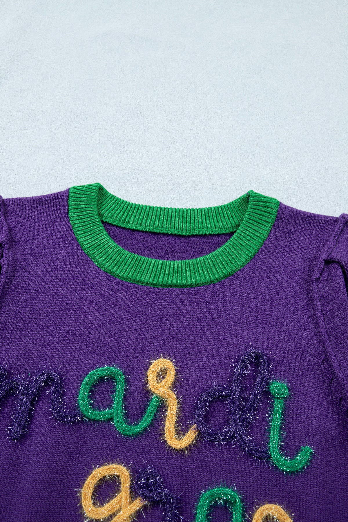 KaleaBoutique Comfortable Mardi Gras Tinsel Graphic Short Sleeve Sweater - KaleaBoutique.com