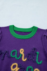 KaleaBoutique Comfortable Mardi Gras Tinsel Graphic Short Sleeve Sweater - KaleaBoutique.com