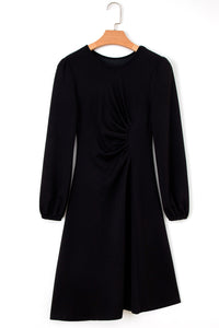 KaleaBoutique Solid Color Ruched Detail Long Sleeve Midi Dress - KaleaBoutique.com