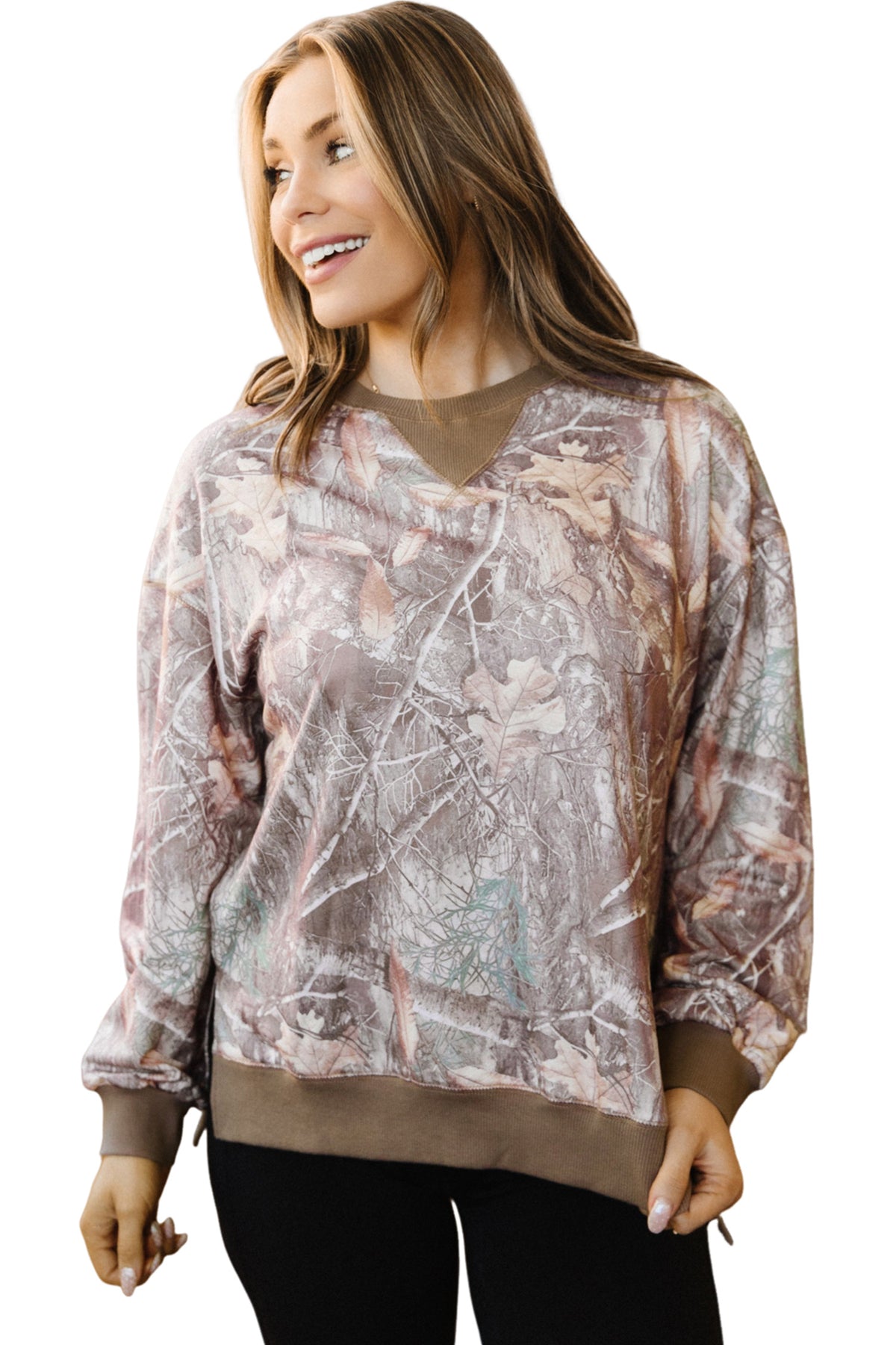 KaleaBoutique Comfortable Abstract Camo Print Color Block Detail Baggy Pullover Sweatshirt - KaleaBoutique.com