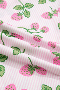 KaleaBoutique Stylish Striped Strawberry Print Lapel Shirt Drawstring Shorts 2pcs Pajama Set - KaleaBoutique.com