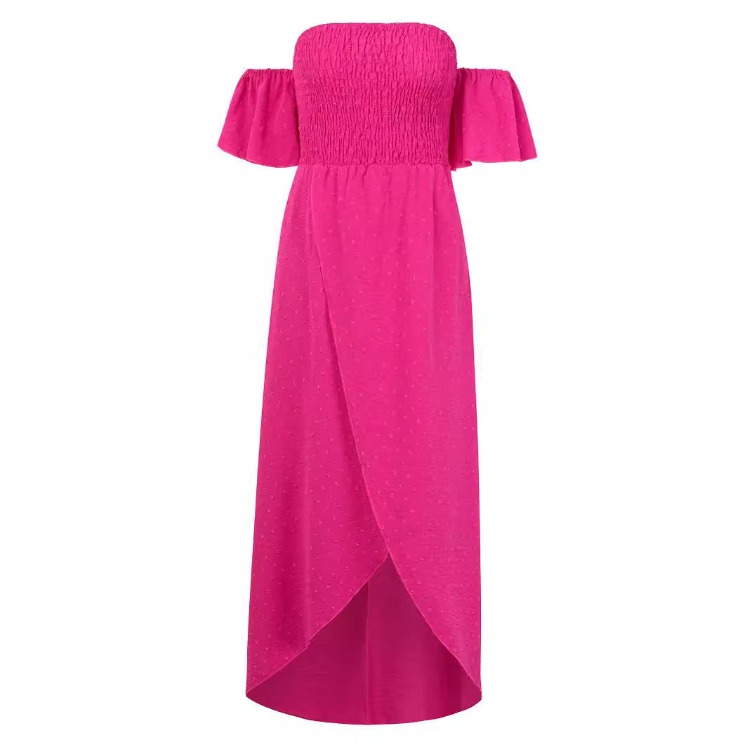 Women's Off-Shoulder Smocked Flutter-Sleeve High-Low Wrap Dress - KaleaBoutique.com