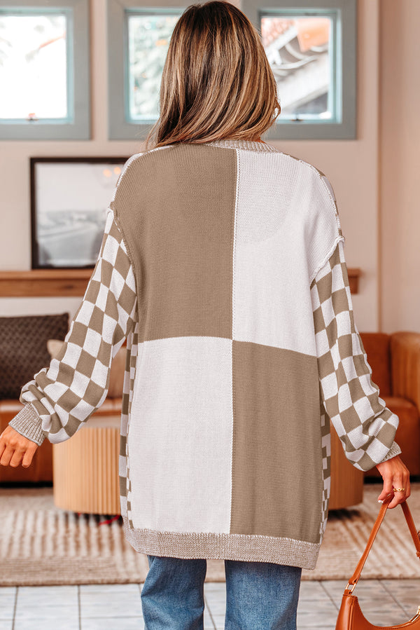 KaleaBoutique Stylish Checkered Open Front Drop Shoulder Cardigan - KaleaBoutique.com