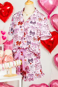 KaleaBoutique Stylish Cute Ribbon Bows Printed 2pcs Short Pajama Set - KaleaBoutique.com