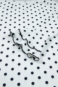 KaleaBoutique Stylish Polka Dot Print Lettuce Trim Long Sleeve Top - KaleaBoutique.com