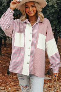 Houndstooth Color Contrast Textured Patchwork Loose Shacket - KaleaBoutique.com