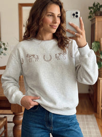 Women's Horse and Horseshoe Embroidered Crewneck Sweater - KaleaBoutique.com