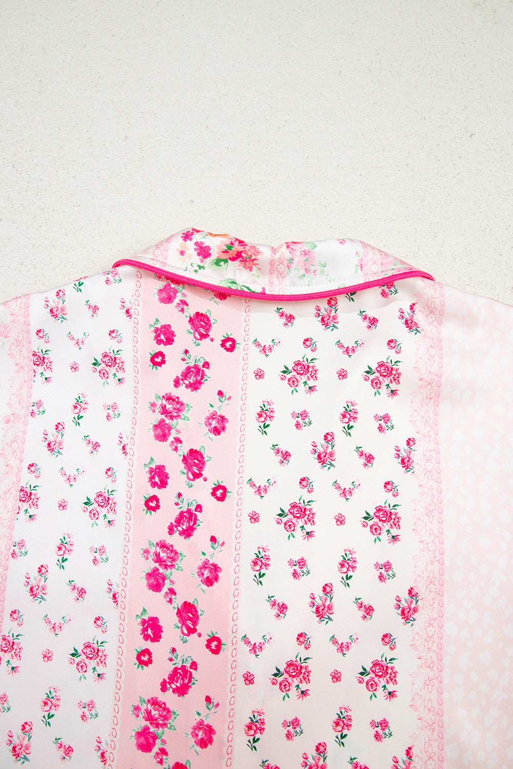 KaleaBoutique Comfortable Mixed Floral Print Contrast Piping Trim Satin Tie 2pcs Pajama Set - KaleaBoutique.com