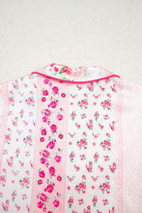 KaleaBoutique Comfortable Mixed Floral Print Contrast Piping Trim Satin Tie 2pcs Pajama Set - KaleaBoutique.com