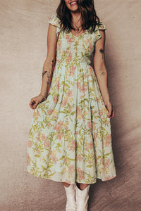 Smocked Bodice Ruffled Sleeveless Tiered Floral Maxi Dress - KaleaBoutique.com