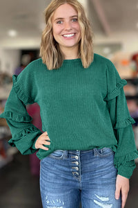 Twisted Ribbed Tiered Ruffles Long Sleeve Pullover Top - KaleaBoutique.com
