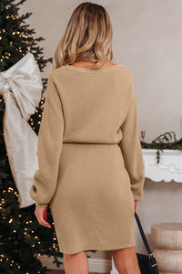 KaleaBoutique Stylish Pearl Embellished Keyhole Ribbed Sweater Dress - KaleaBoutique.com