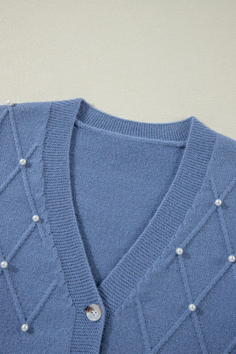 KaleaBoutique Textured Knit Pearl Beaded Button Up Cardigan - KaleaBoutique.com
