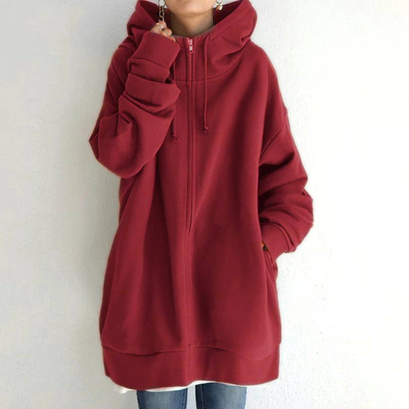 Women's Longline Full-Zip Drawstring Hoodie with Pockets - KaleaBoutique.com