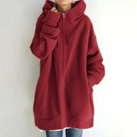 Women's Longline Full-Zip Drawstring Hoodie with Pockets - KaleaBoutique.com