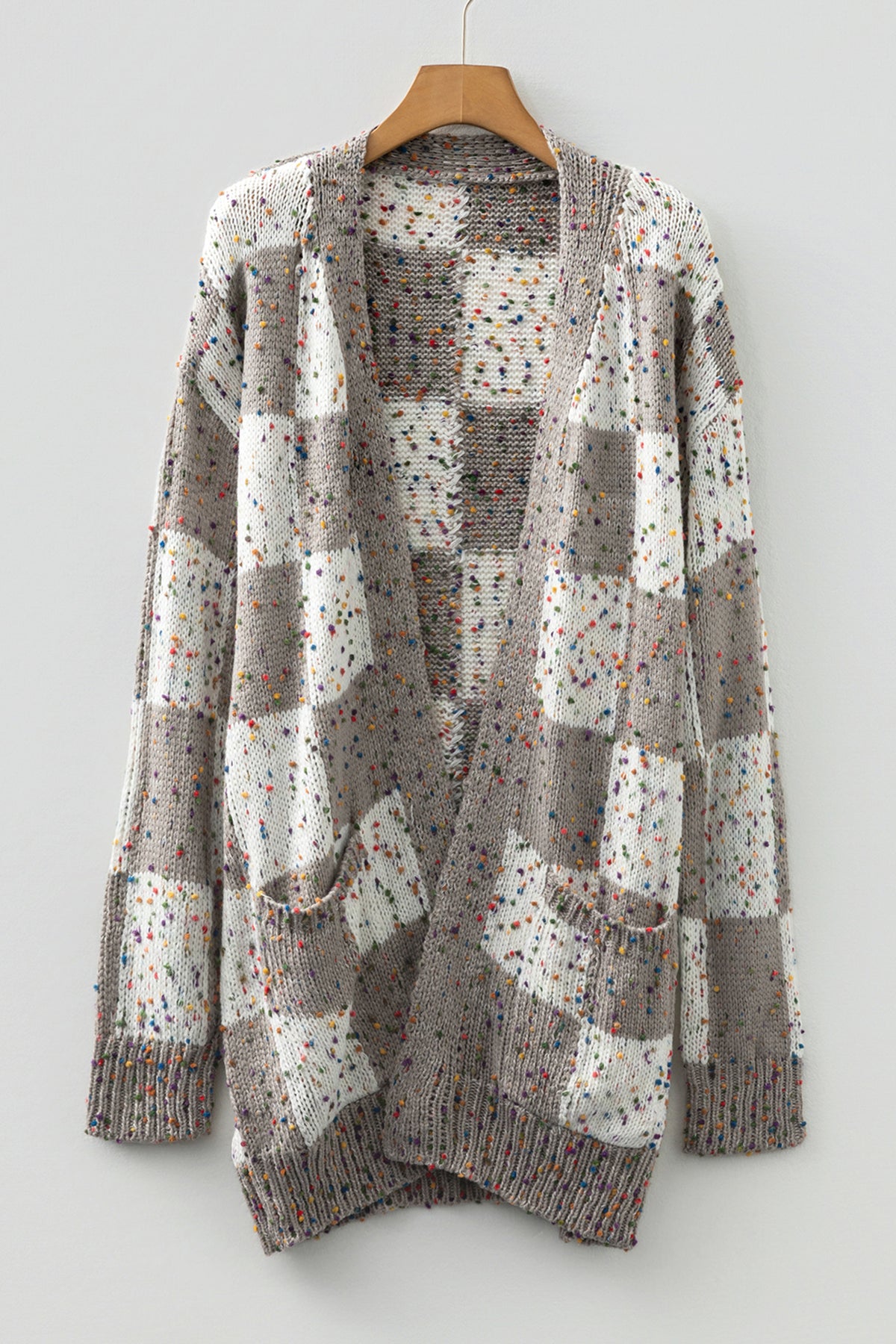 KaleaBoutique Comfortable Confetti Dot Checkered Print Open Cardigan with Pockets - KaleaBoutique.com