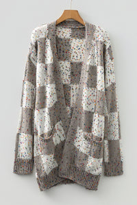 KaleaBoutique Comfortable Confetti Dot Checkered Print Open Cardigan with Pockets - KaleaBoutique.com