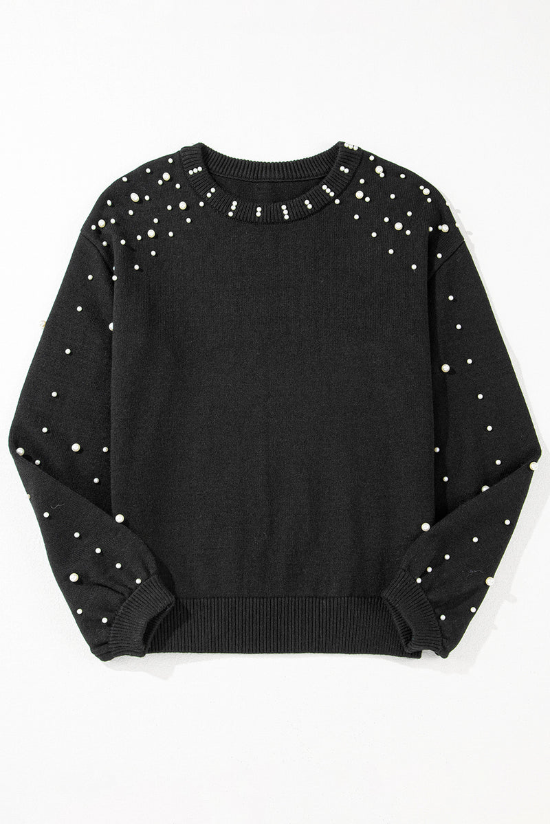 KaleaBoutique Pearled Drop Shoulder Round Neck Sweater - KaleaBoutique.com