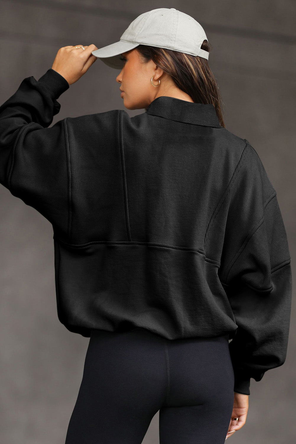 Half Zip Stand Collar Exposed Seam Solid Color Casual Sweatshirt - KaleaBoutique.com