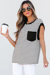 Chest Pocket Patch Round Neck Tank Top - KaleaBoutique.com