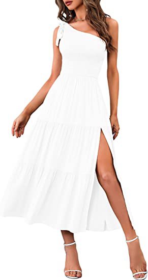 New Summer Fashion Women's One-shoulder Pleated Layered Hem Split Dress - KaleaBoutique.com
