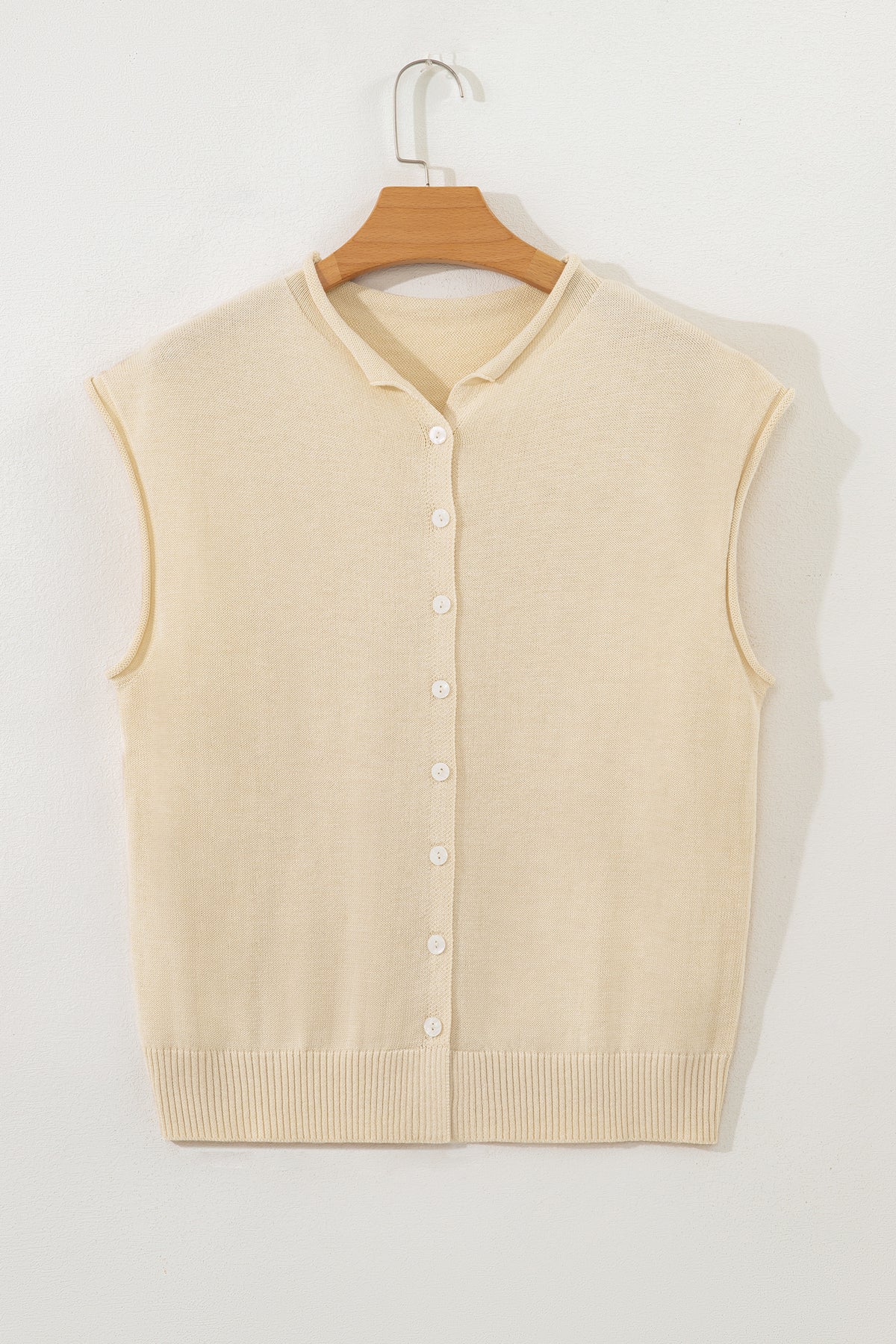 KaleaBoutique Stylish Buttoned Front Rolled Hem Cap Sleeve Sweater Top - KaleaBoutique.com
