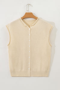 KaleaBoutique Stylish Buttoned Front Rolled Hem Cap Sleeve Sweater Top - KaleaBoutique.com